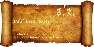 Bálint Kolos névjegykártya